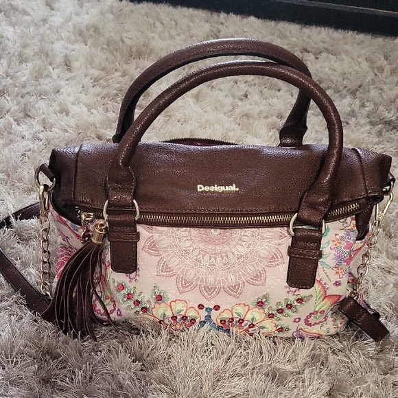 Desigual Brown and Pink Embroidered Women's Bag - Picture 1 of 12